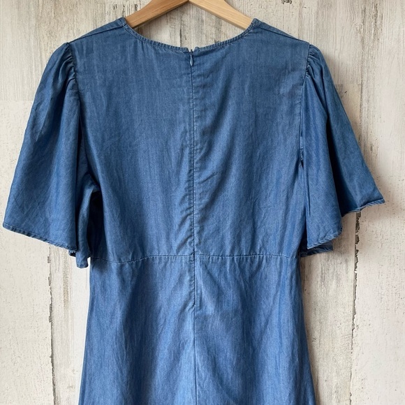 Lovers + Friends Denim Washed Ashore Flutter Sleeve Lace Up Dress Size S - Picture 9 of 13